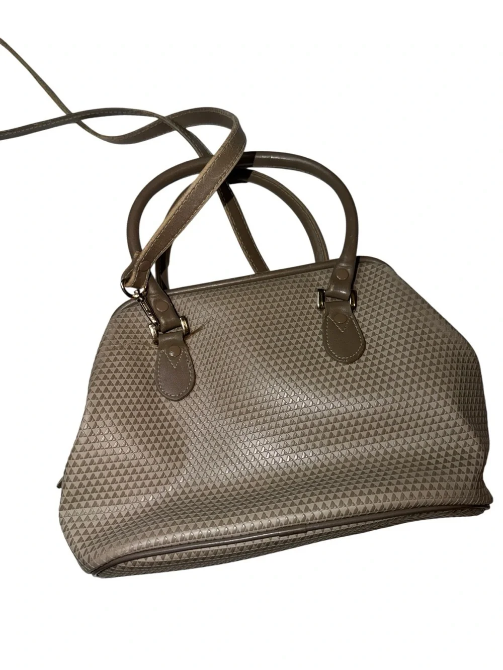Vintage Liz Claiborne Gray Geometric Embossed Satchel Crossbody Bag Genuine Leat